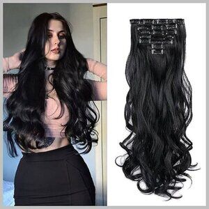 Clip In Hair Extensions Synthetic Fiber Black